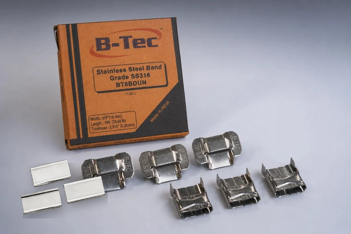 B-Tec Stainless Steel Bands, Teeth-Type Buckles and Wing Seal Clips
